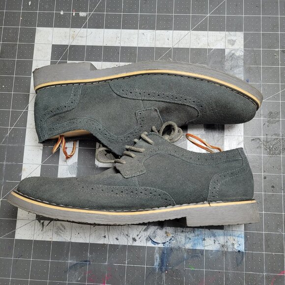 Alpine Swiss Suede Grey Wing Tip Dress Shoes Size 7 mens - Picture 2 of 8
